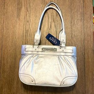 NWT Chaps silver/pewter faux leather hand bag